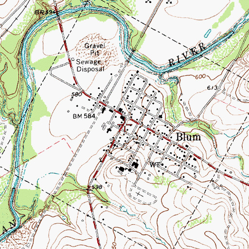Topographic Map of Town of Blum, TX