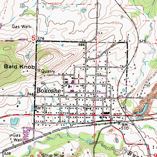 Topographic Map of Town of Bokoshe, OK