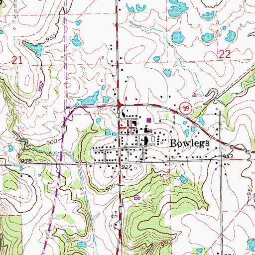 Topographic Map of Town of Bowlegs, OK