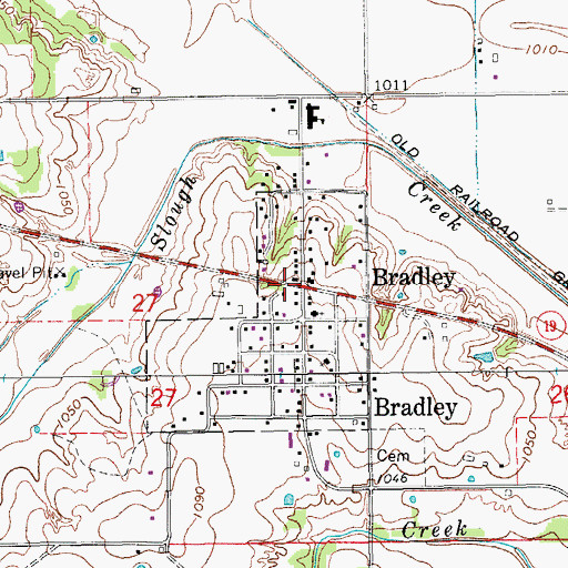 Topographic Map of Town of Bradley, OK
