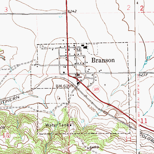 Topographic Map of Town of Branson, CO