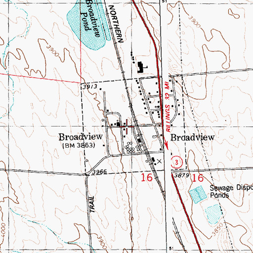 Topographic Map of Town of Broadview, MT