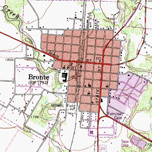 Topographic Map of Town of Bronte, TX