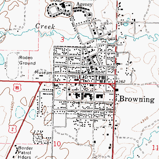 Topographic Map of Town of Browning, MT
