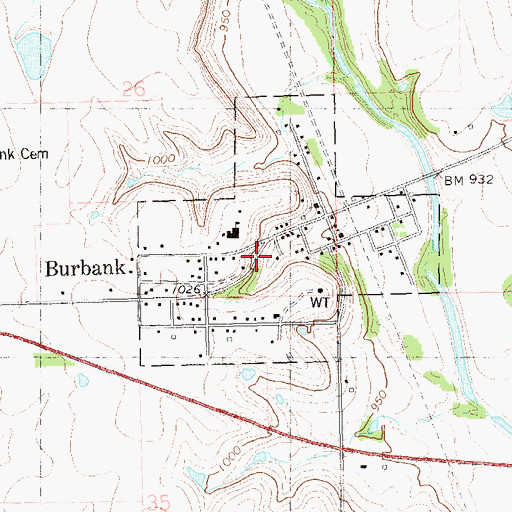 Topographic Map of Town of Burbank, OK