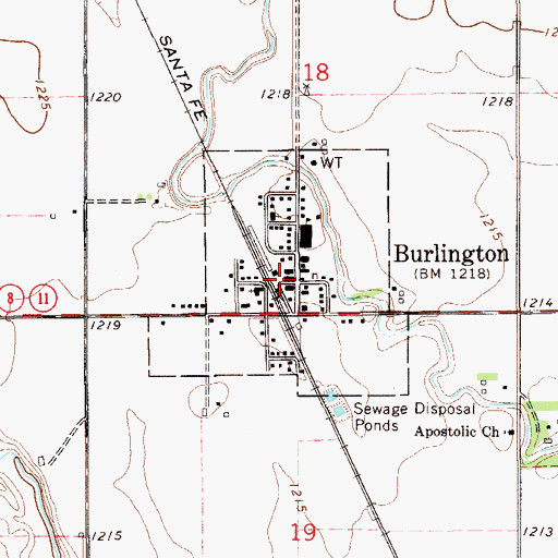 Topographic Map of Town of Burlington, OK