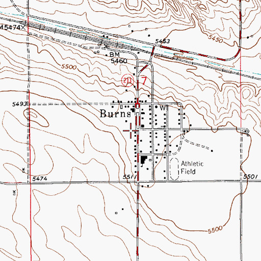 Topographic Map of Town of Burns, WY