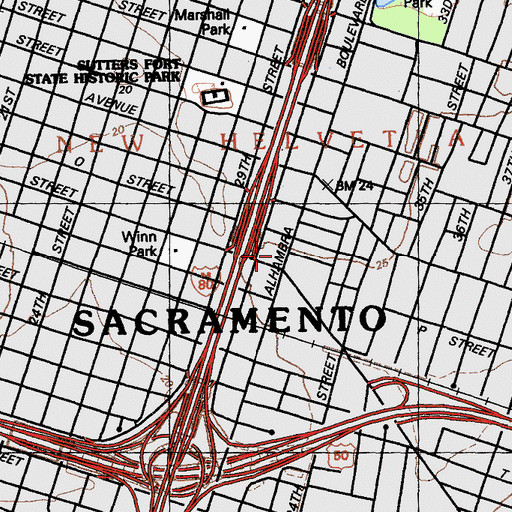 Topographic Map of City of Sacramento, CA