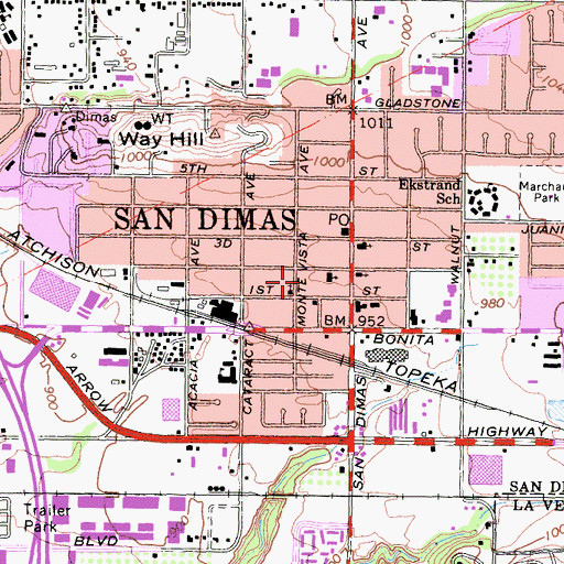 Topographic Map of City of San Dimas, CA