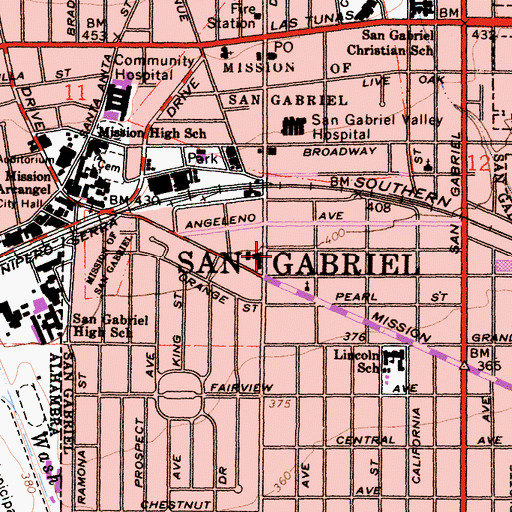 Topographic Map of City of San Gabriel, CA