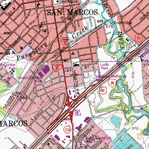 Topographic Map of City of San Marcos, TX