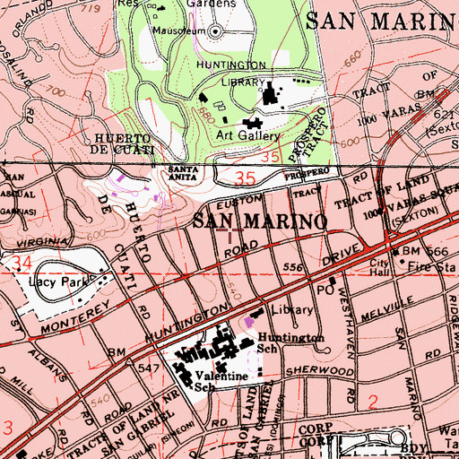 Topographic Map of City of San Marino, CA