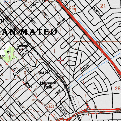 Topographic Map of City of San Mateo, CA