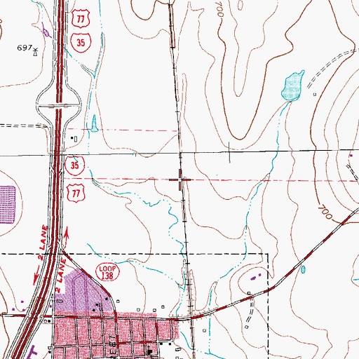 Topographic Map of City of Sanger, TX