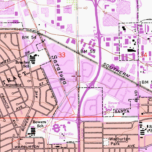 Topographic Map of City of Santa Clara, CA