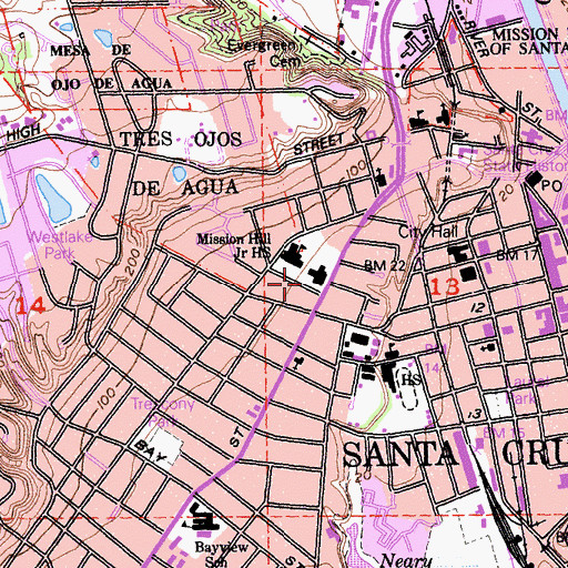 Topographic Map of City of Santa Cruz, CA