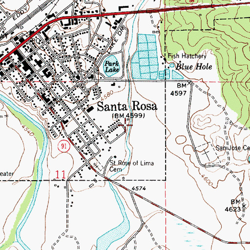 Topographic Map of City of Santa Rosa, NM