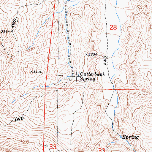 Topographic Map of Cutterbank Spring, CA