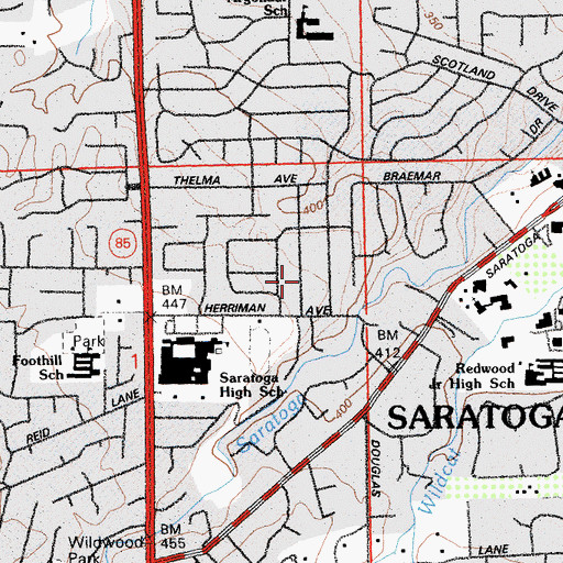 Topographic Map of City of Saratoga, CA
