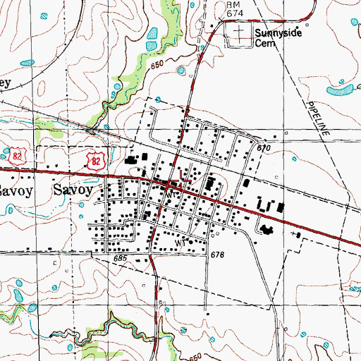 Topographic Map of City of Savoy, TX
