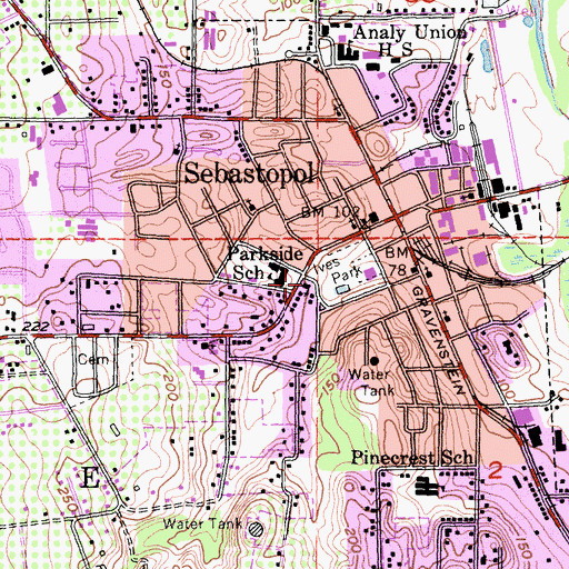 Topographic Map of City of Sebastopol, CA
