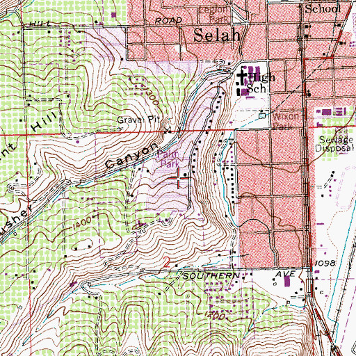 Topographic Map of City of Selah, WA