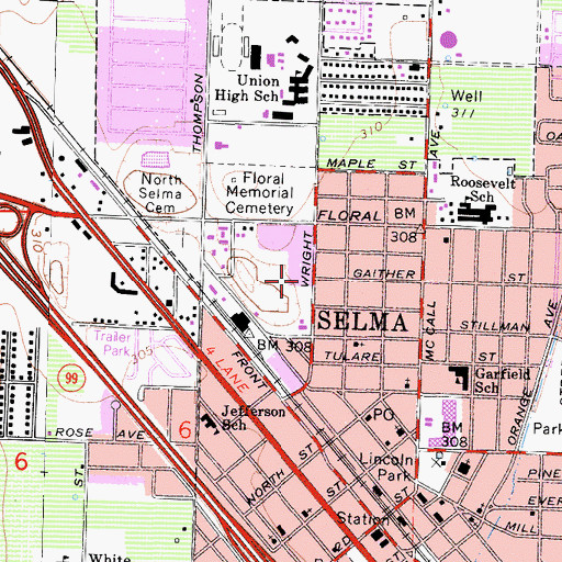 Topographic Map of City of Selma, CA