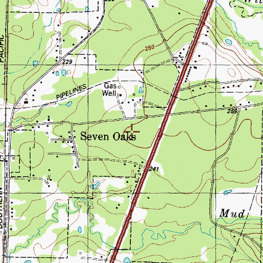 Topographic Map of City of Seven Oaks, TX