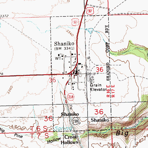 Topographic Map of City of Shaniko, OR