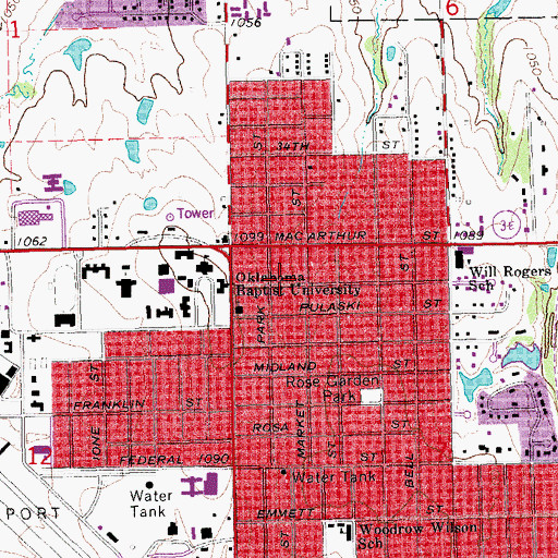 Topographic Map of City of Shawnee, OK