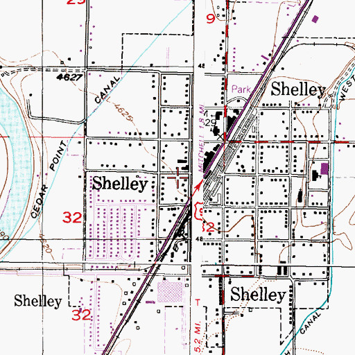 Topographic Map of City of Shelley, ID