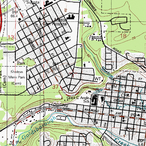 Topographic Map of City of Shelton, WA