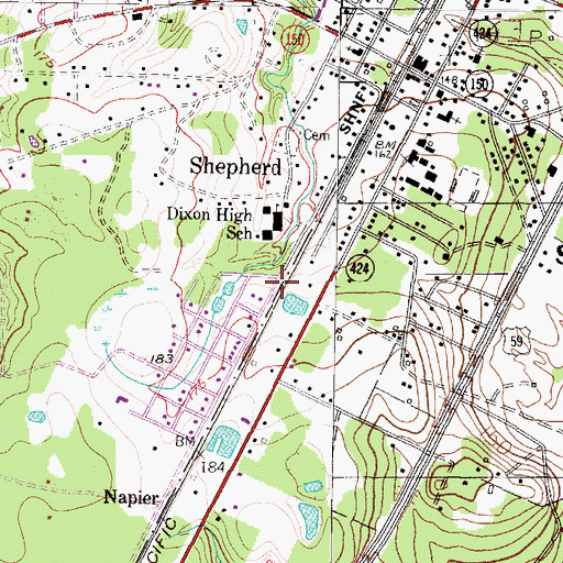 Topographic Map of City of Shepherd, TX