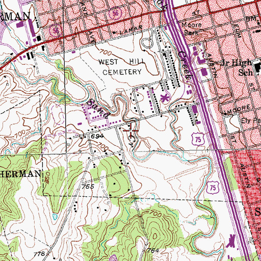 Topographic Map of City of Sherman, TX