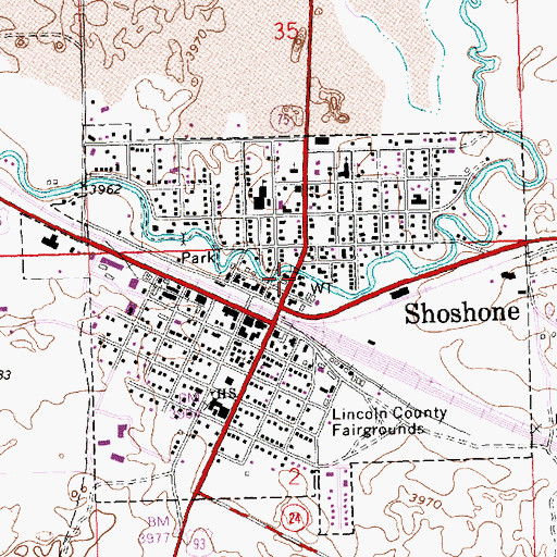 Topographic Map of City of Shoshone, ID