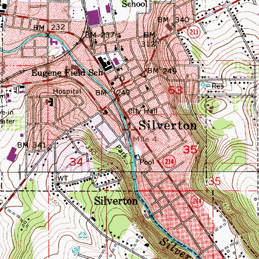 Topographic Map of City of Silverton, OR