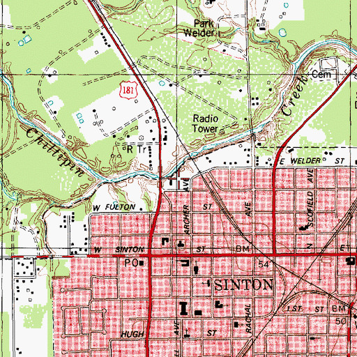 Topographic Map of City of Sinton, TX