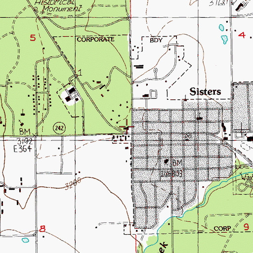 Topographic Map of City of Sisters, OR