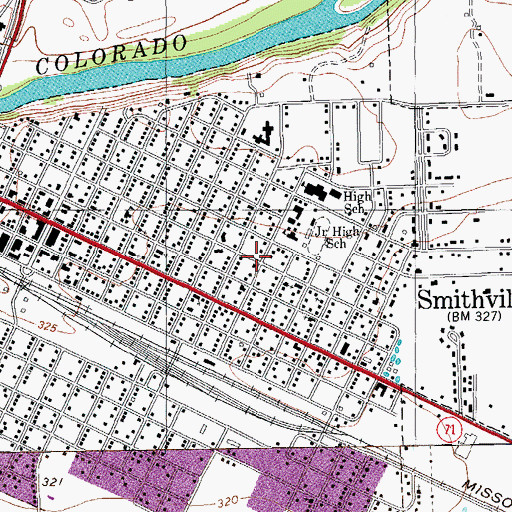 Topographic Map of City of Smithville, TX