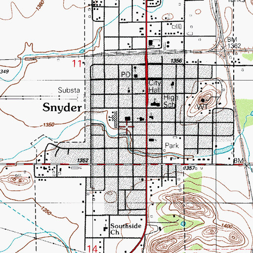 Topographic Map of City of Snyder, OK