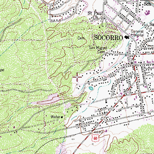 Topographic Map of City of Socorro, NM