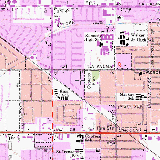Topographic Map of Cypress Park, CA