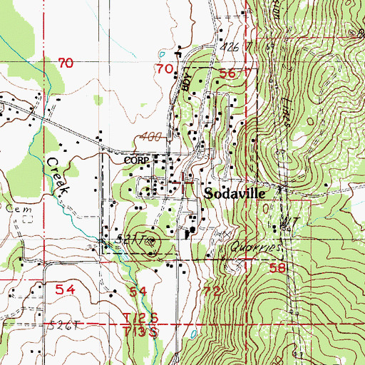 Topographic Map of City of Sodaville, OR