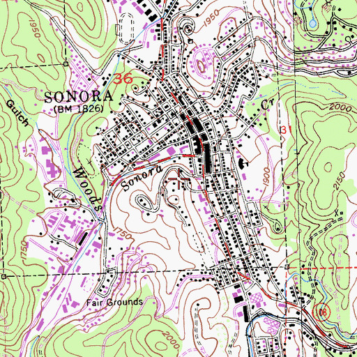 Topographic Map of City of Sonora, CA