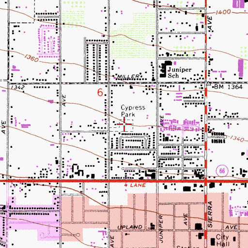 Topographic Map of Cypress Park, CA