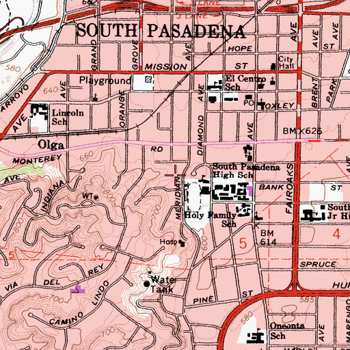 Topographic Map of City of South Pasadena, CA