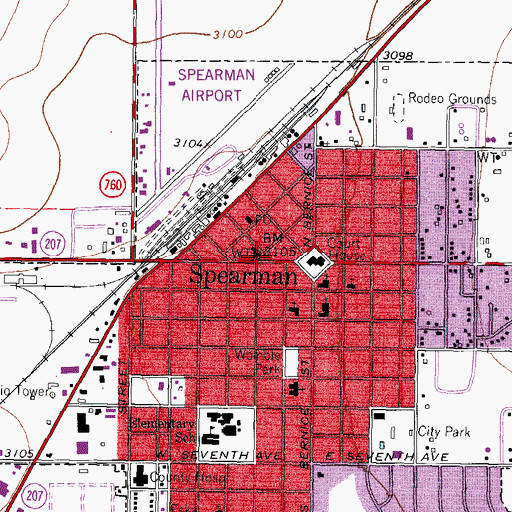 Topographic Map of City of Spearman, TX