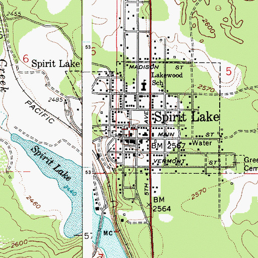 Topographic Map of City of Spirit Lake, ID