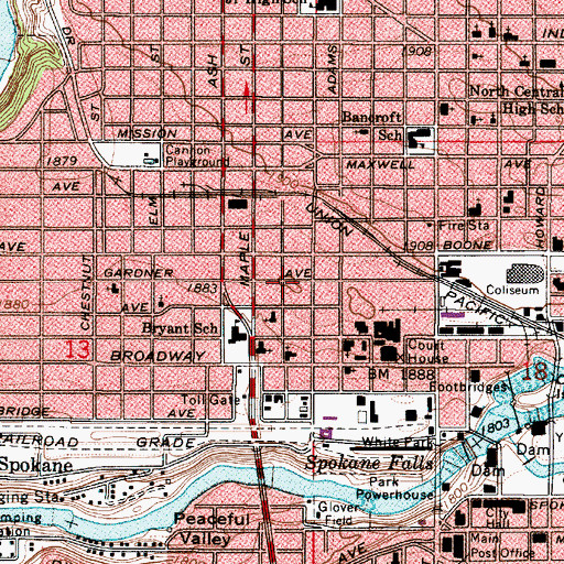 Topographic Map of City of Spokane, WA