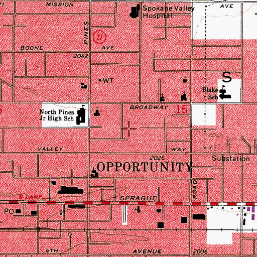 Topographic Map of City of Spokane Valley, WA